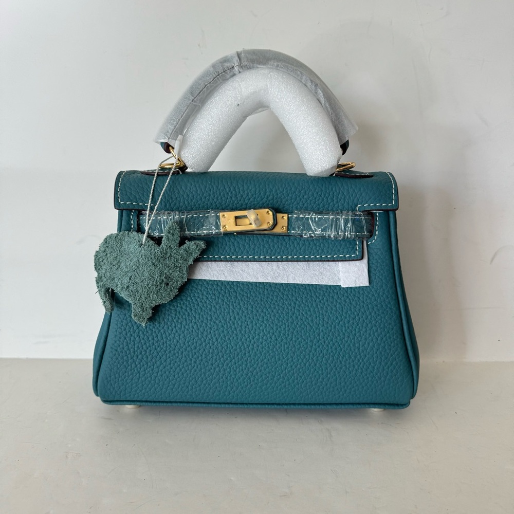 Peacock Blue Teal Mini 20 Pebble Leather Bag Crossbody Satchel Lock Key B9